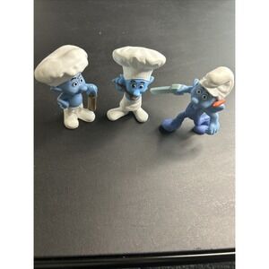 Set Of 3 Smurf Collectible Toys: Chef, Baker And Handy‎ Smurf